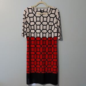R&K Red and Black Geometric Midi Dress